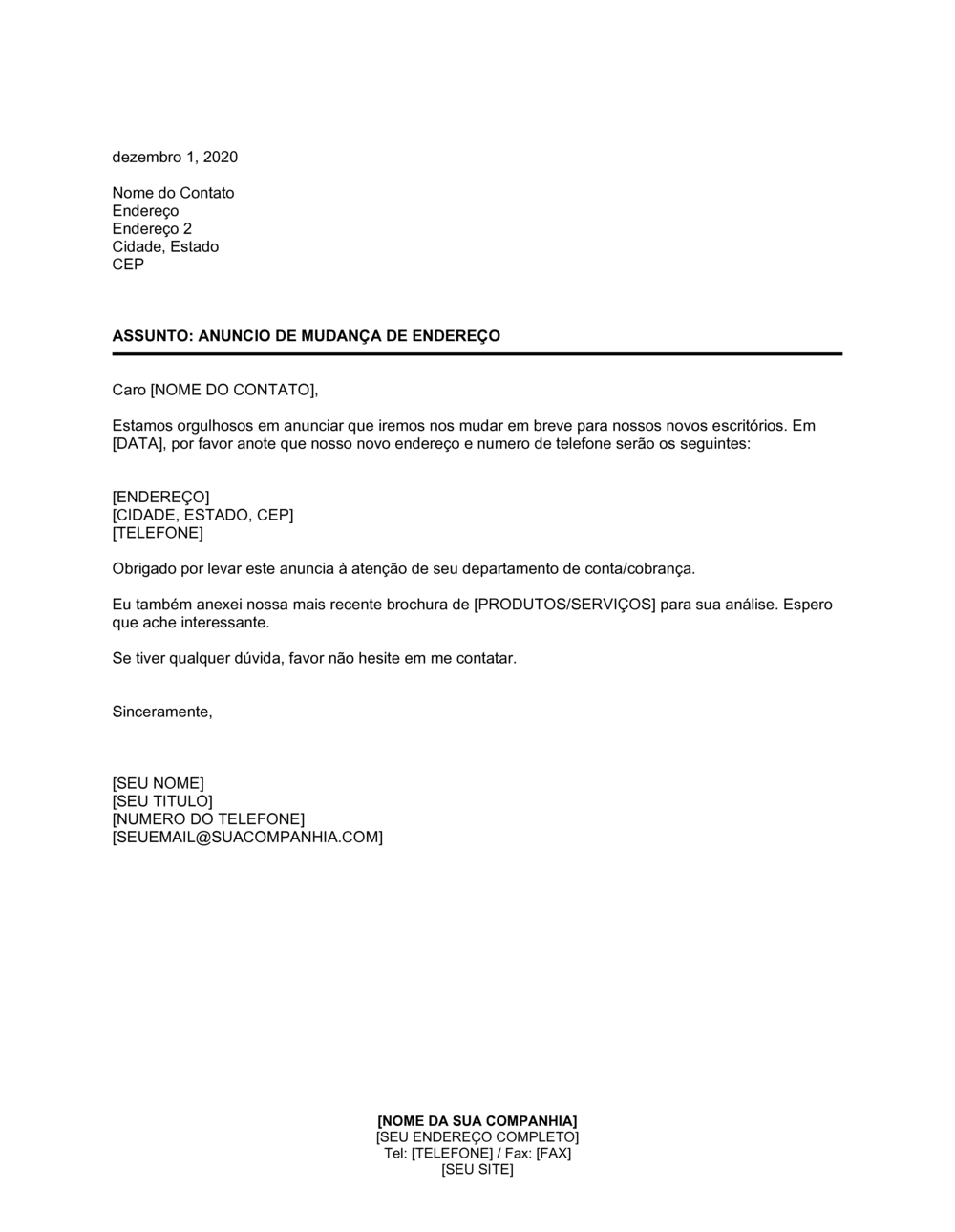 Business-in-a-Box's Anúncio de Alteração de Endereço