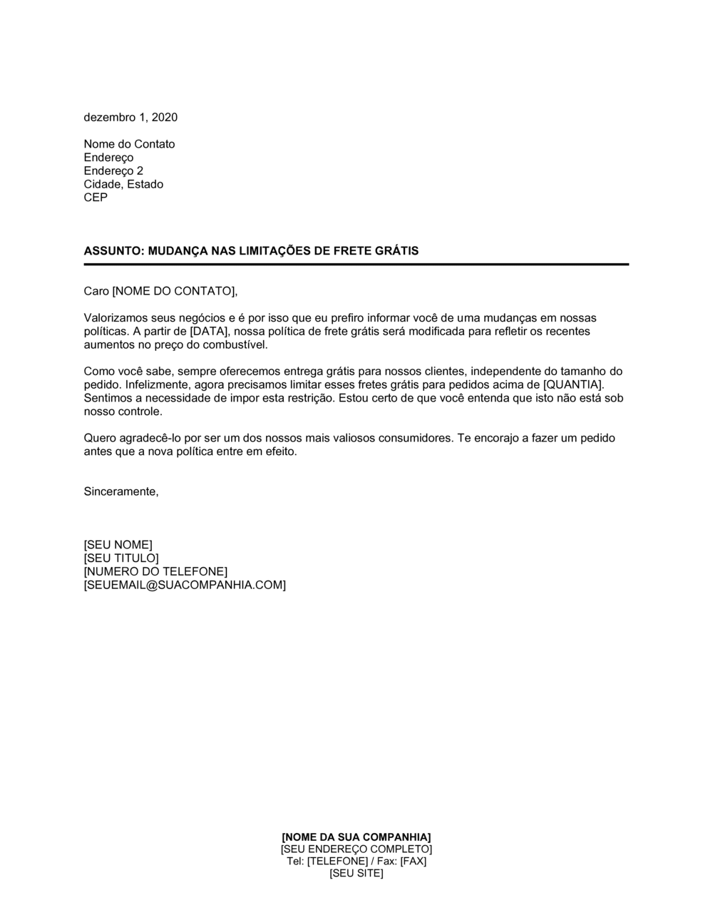 Business-in-a-Box's Anúncio de Alterações no Frete Grátis