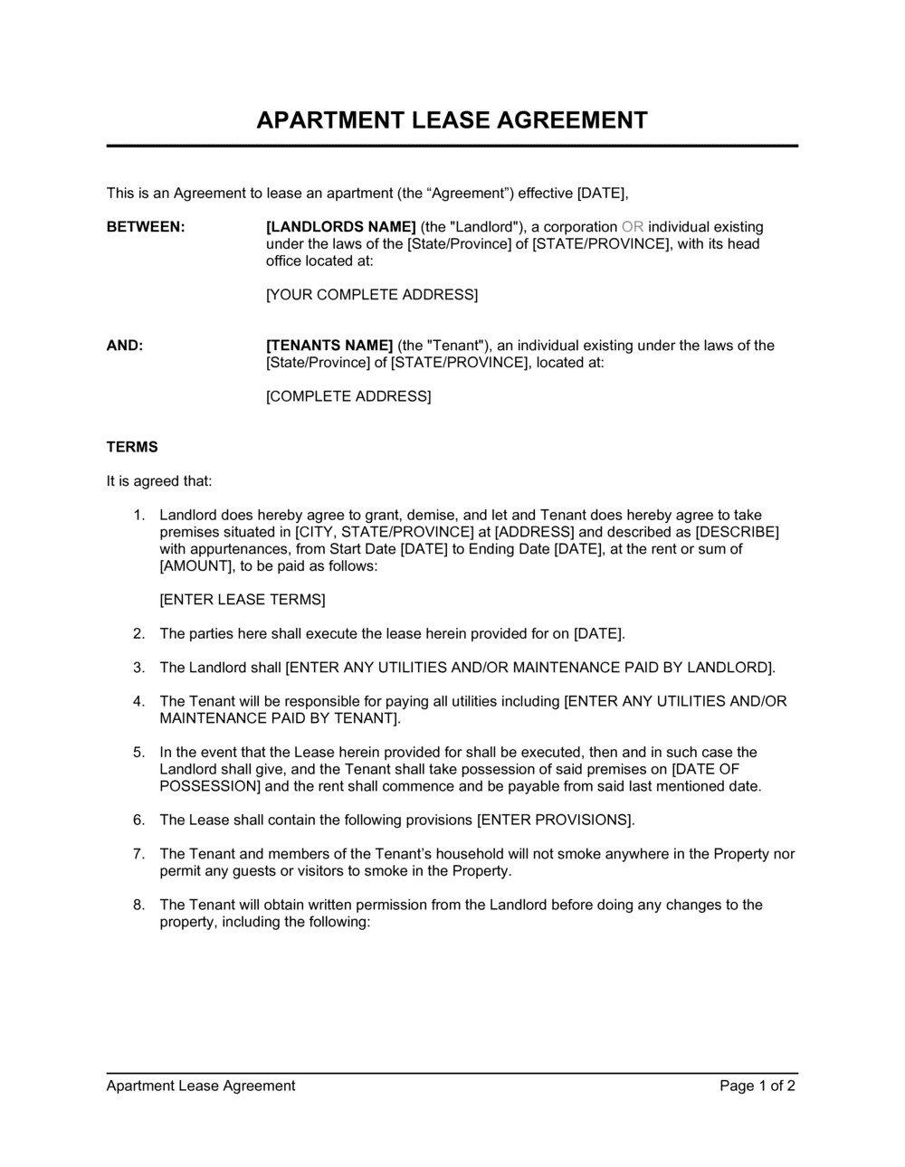 Business-in-a-Box's Apartment Lease Agreement Template
