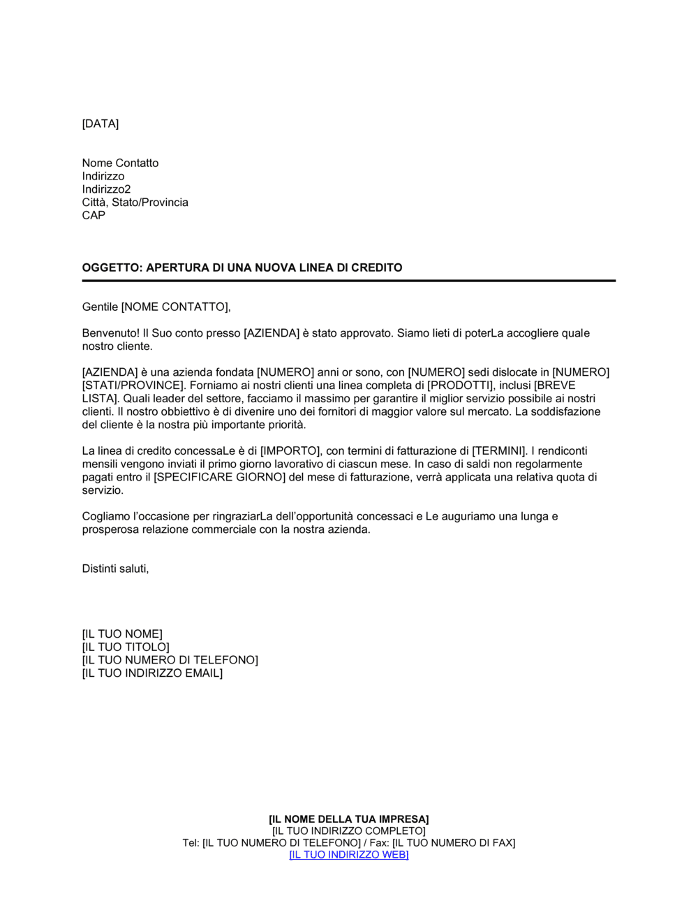 Business-in-a-Box's Apertura di una nuova linea di credito