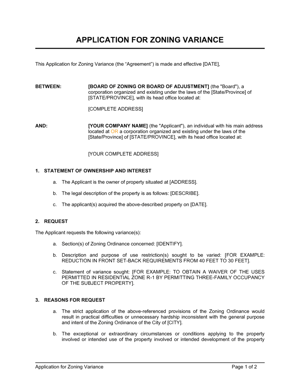 Application for Zoning Variance Template  by Business-in-a-Box™