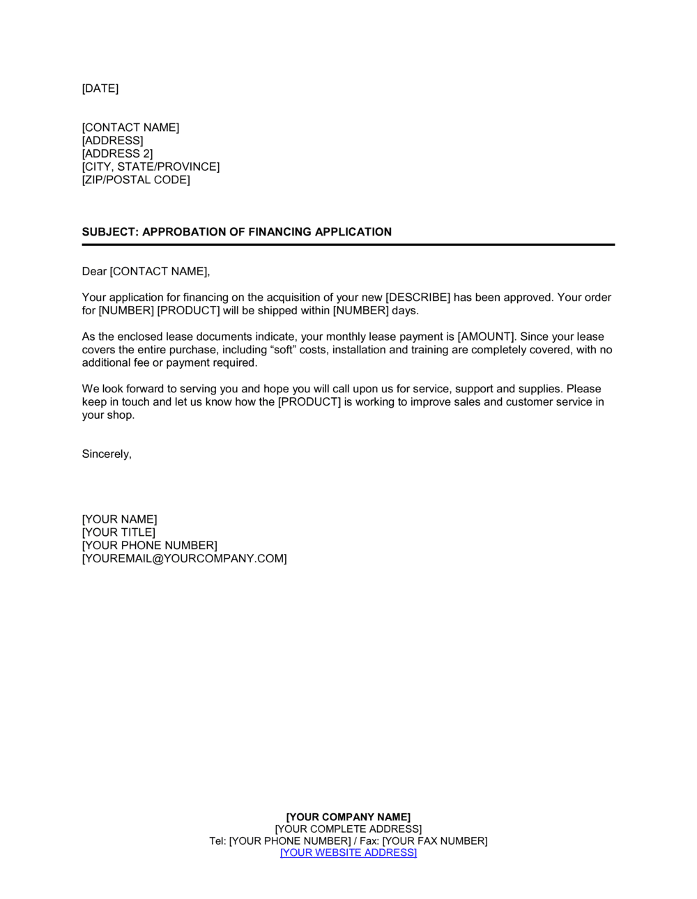 Business-in-a-Box's Approbation of Financing Application Template