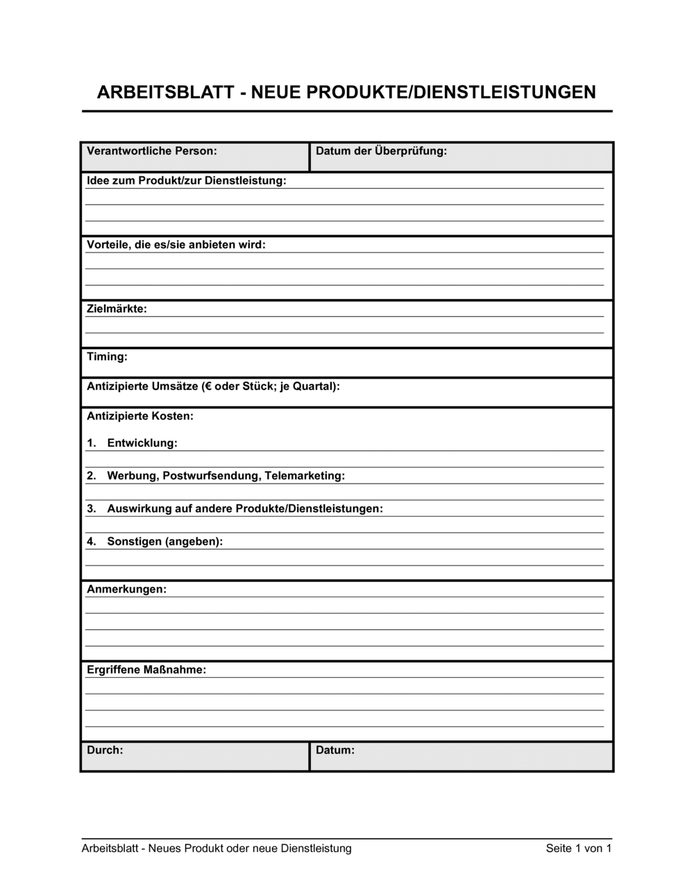 Business-in-a-Box's Arbeitsblatt - Neues Produkt oder neue Dienstleistung