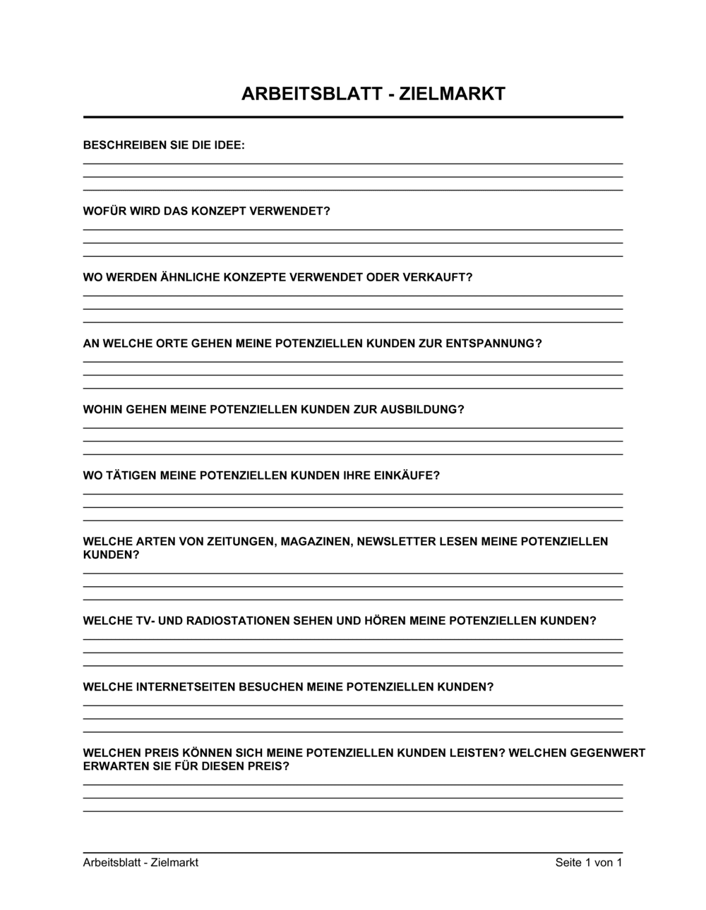 Business-in-a-Box's Arbeitsblatt - Zielmarkt