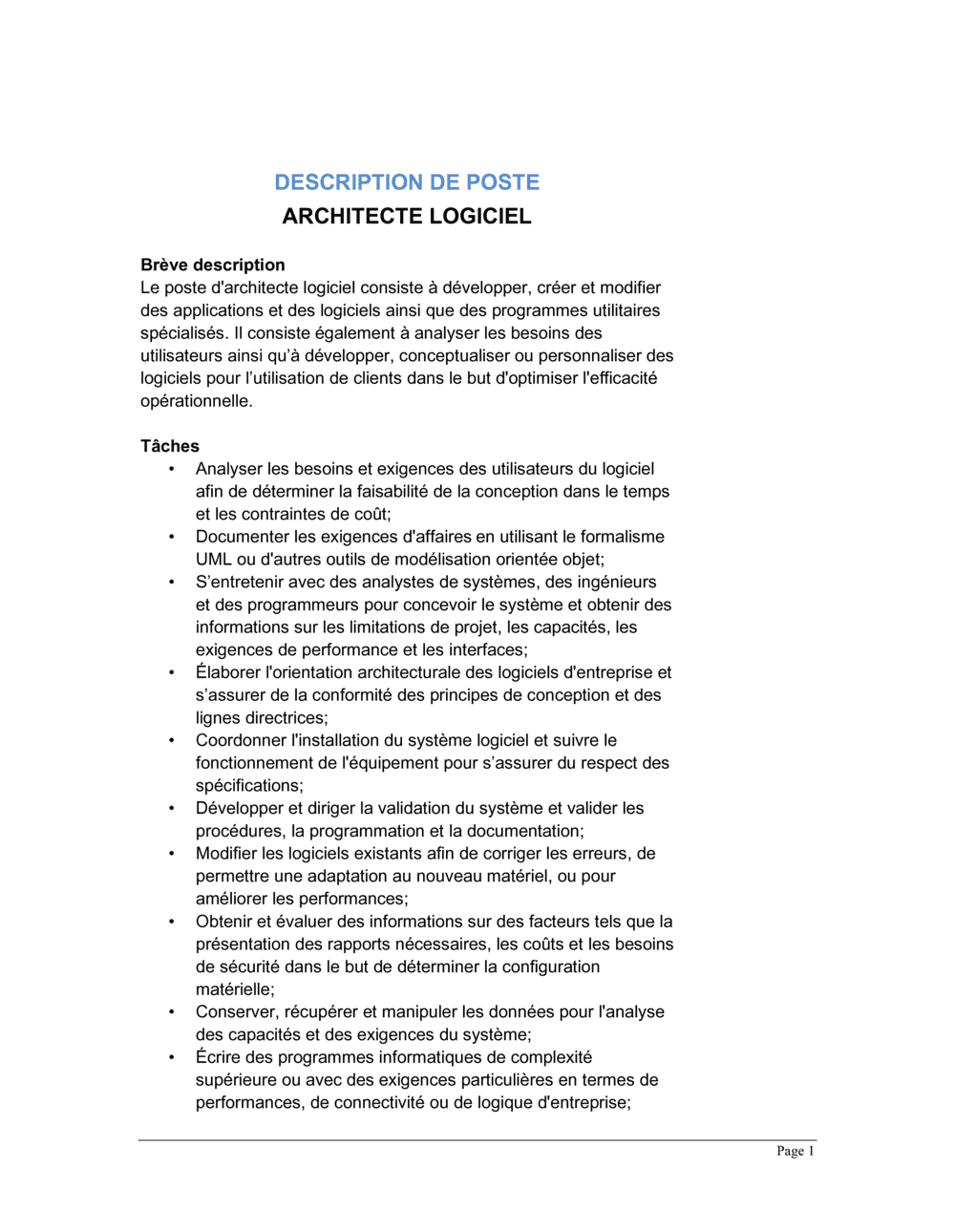 Business-in-a-Box's Architecte logiciel Description de poste