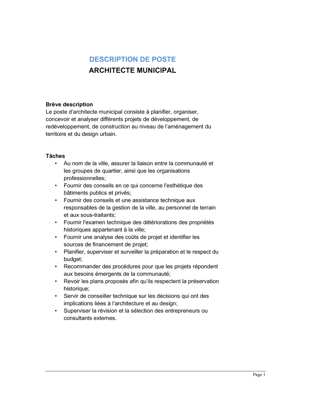 Business-in-a-Box's Architecte municipal Description de poste