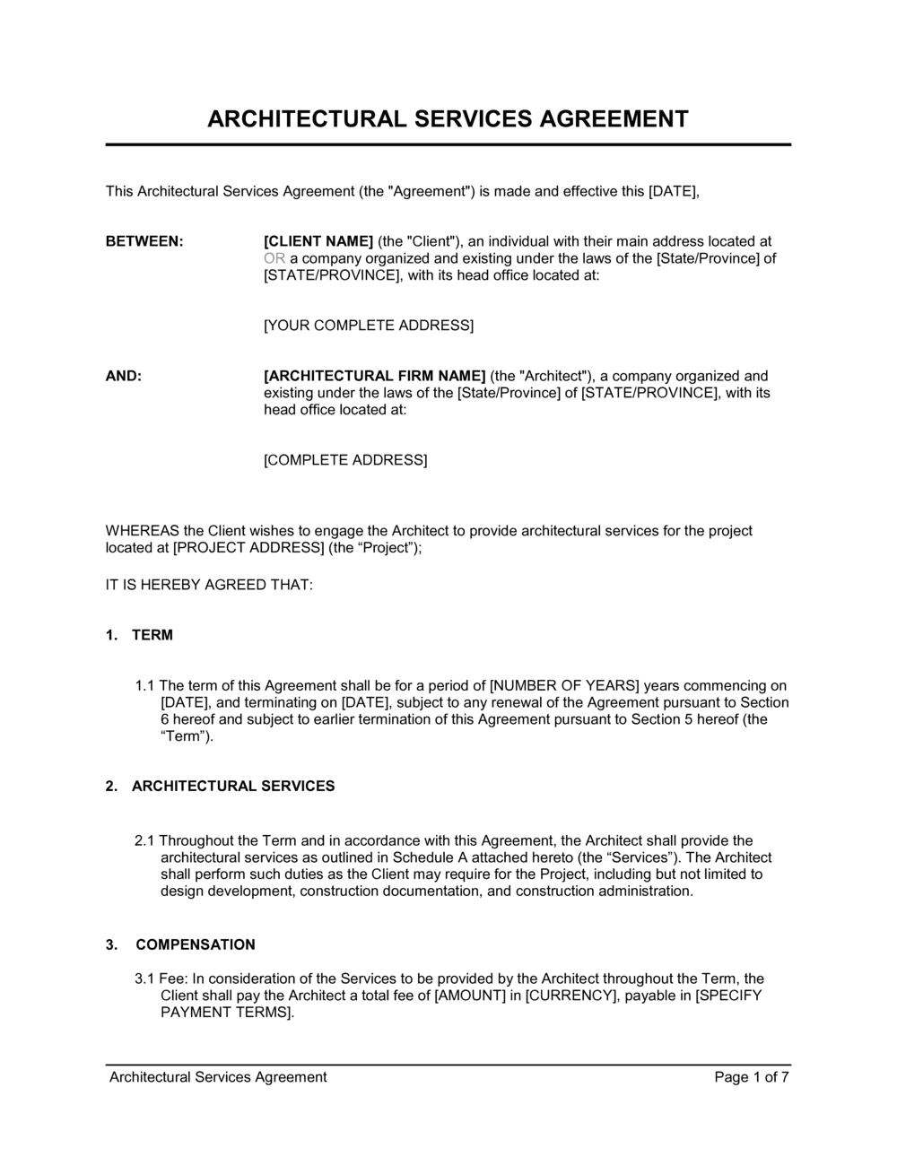 Business-in-a-Box's Architectural Services Agreement Template