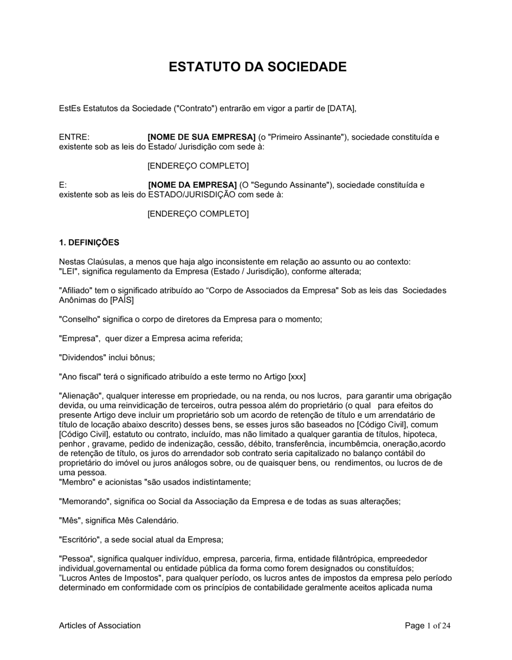 Business-in-a-Box's Artigos de Associação Formulário Longo