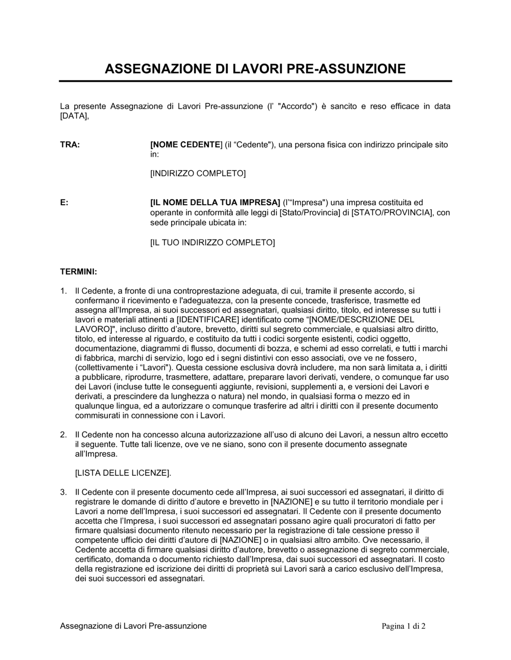 Business-in-a-Box's Assegnazione di lavori preimpiego