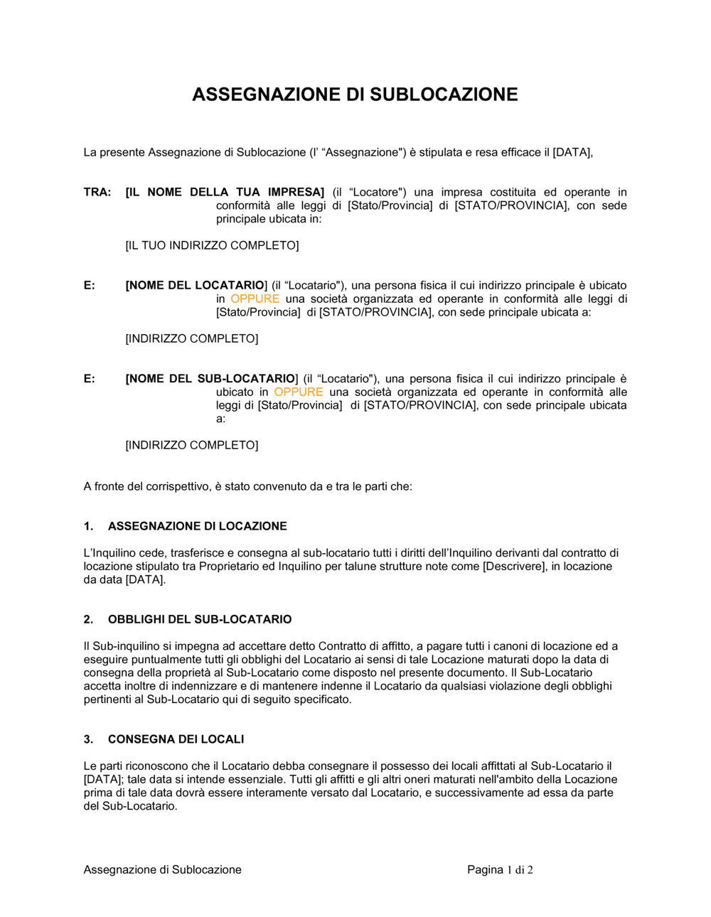 Business-in-a-Box's Assegnazione di sublocazione