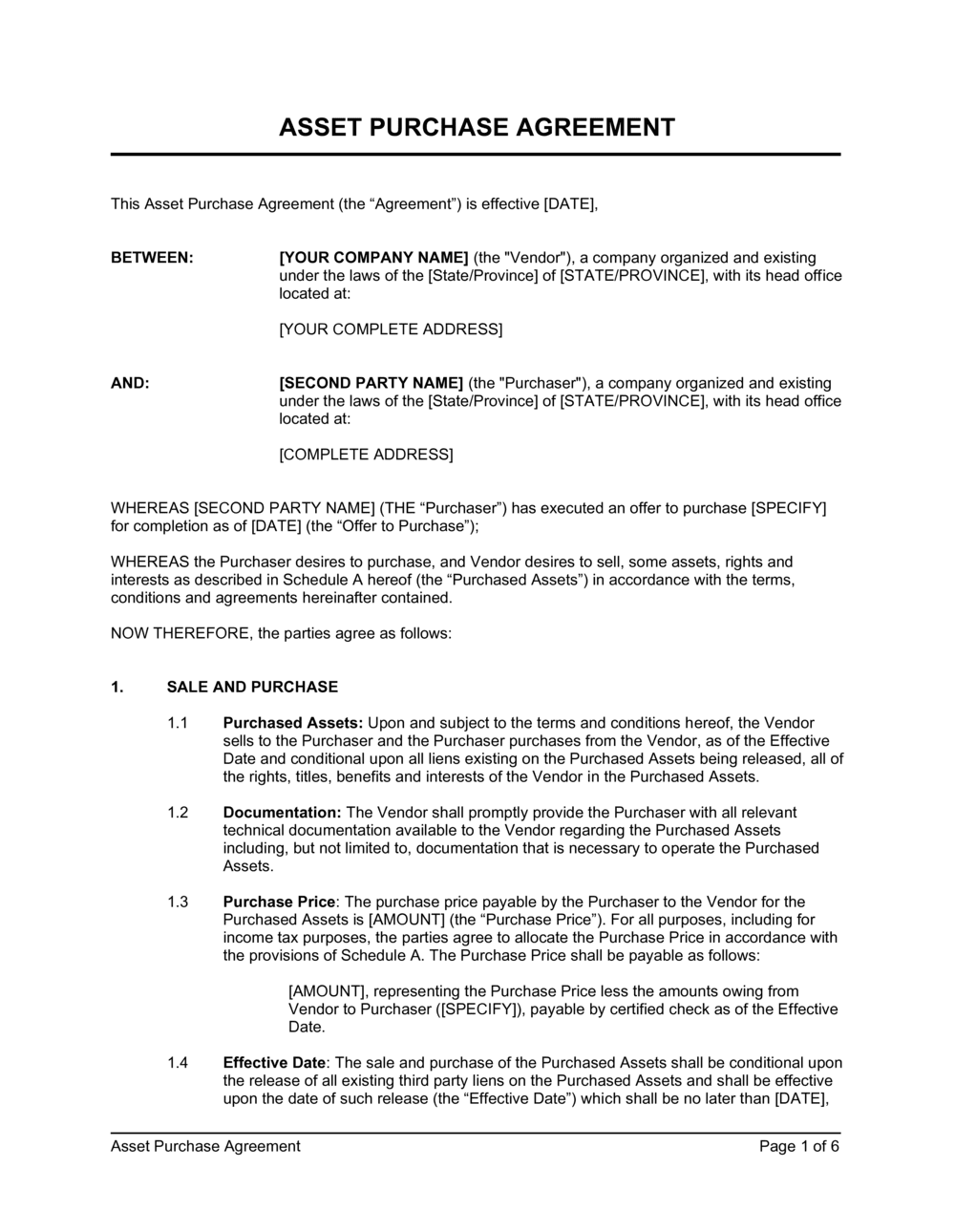 Asset Purchase Agreement Simple Template  by Business-in-a-Box™ Within Sale Of Business Contract Template Free