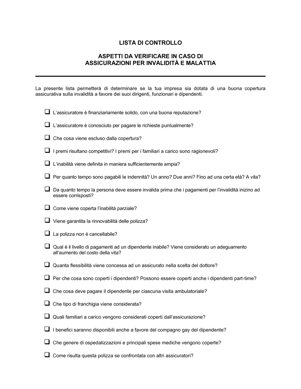 Business-in-a-Box's Assicurazione malattia ed inabilità