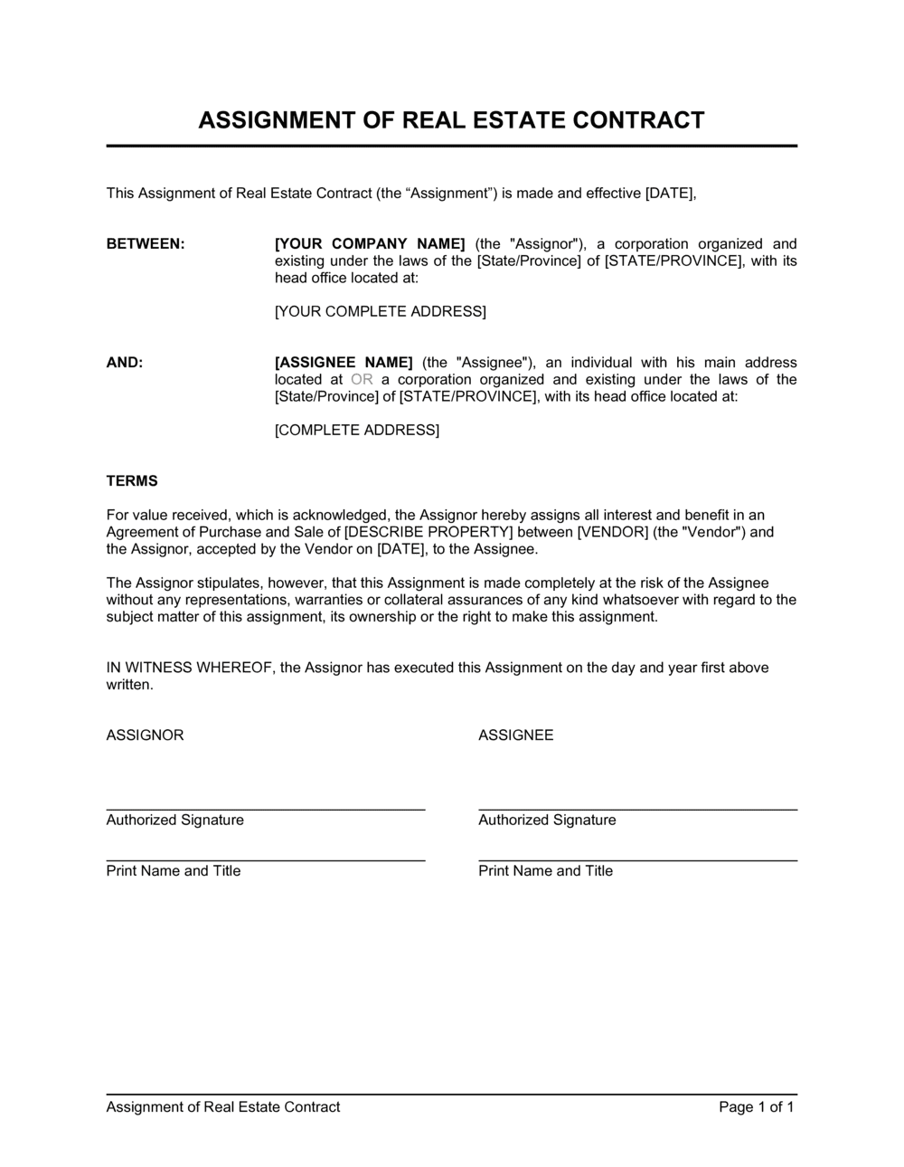 Assignment Agreement Template