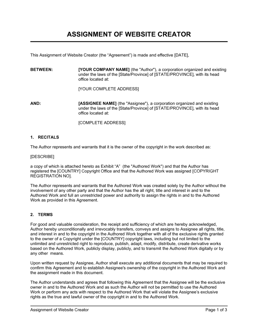 Business-in-a-Box's Assignment of Website Creator Template