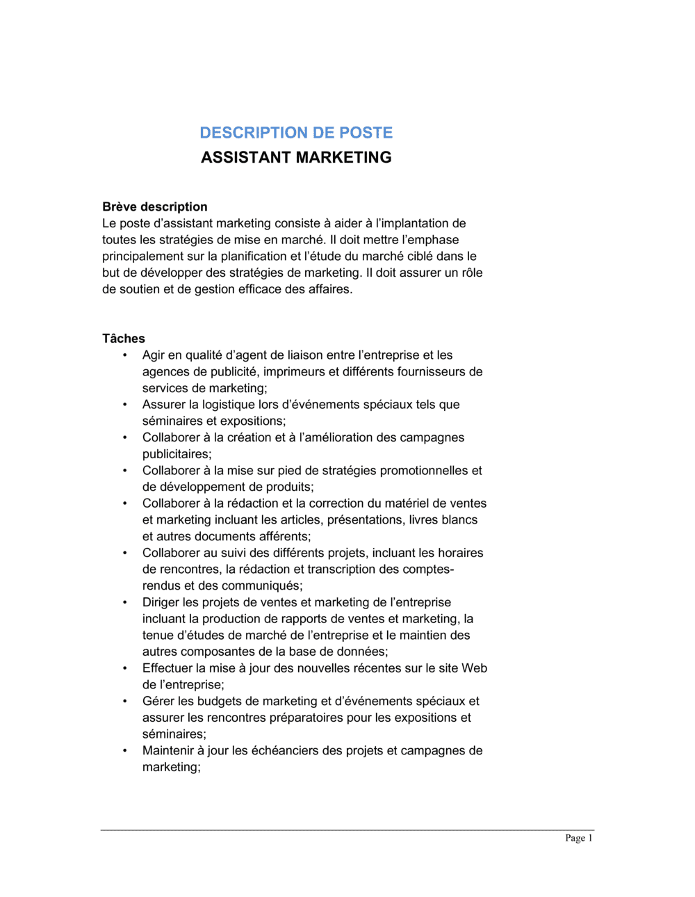 Business-in-a-Box's Assitant marketing Description de poste