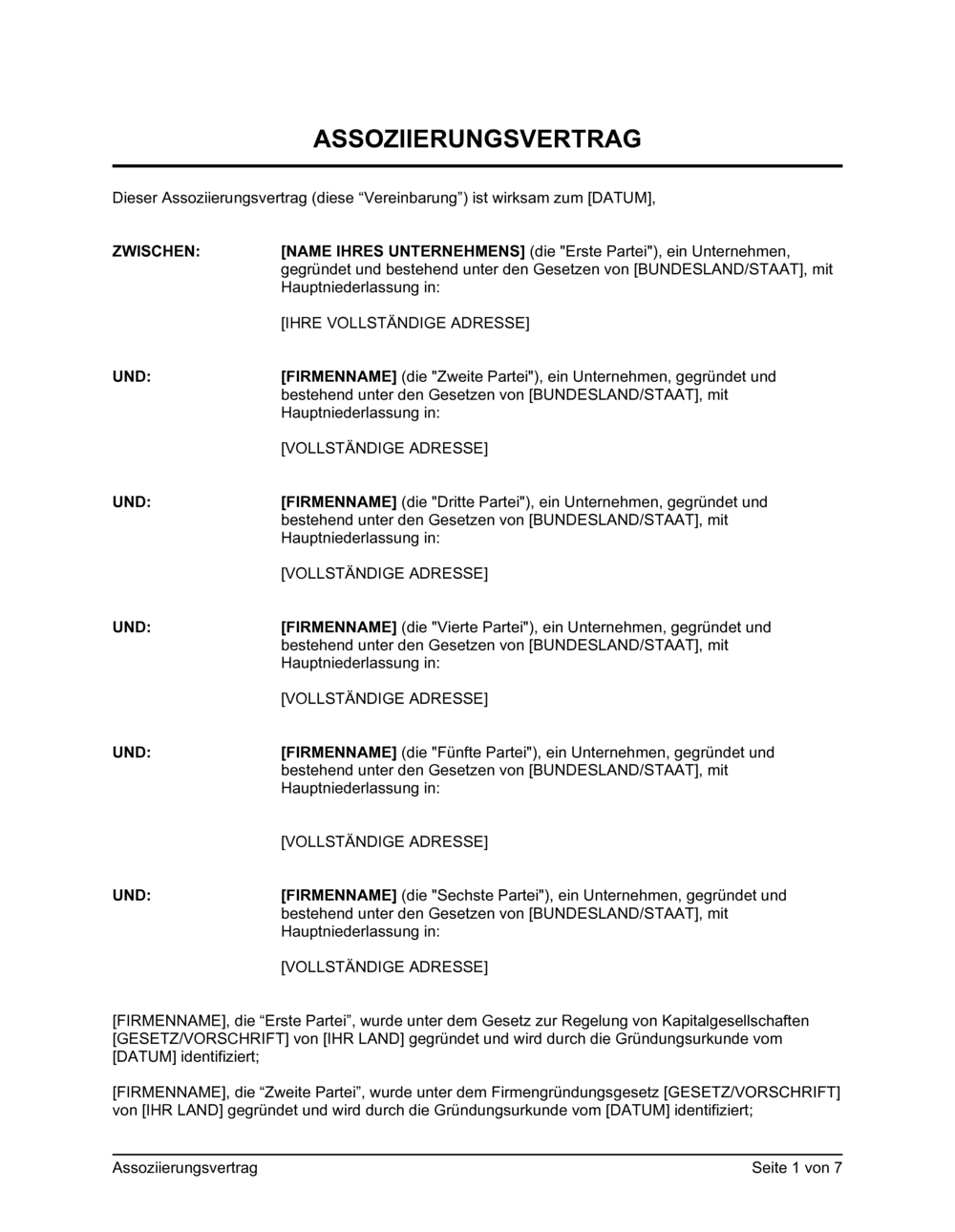 Business-in-a-Box's Assoziierungsvertrag