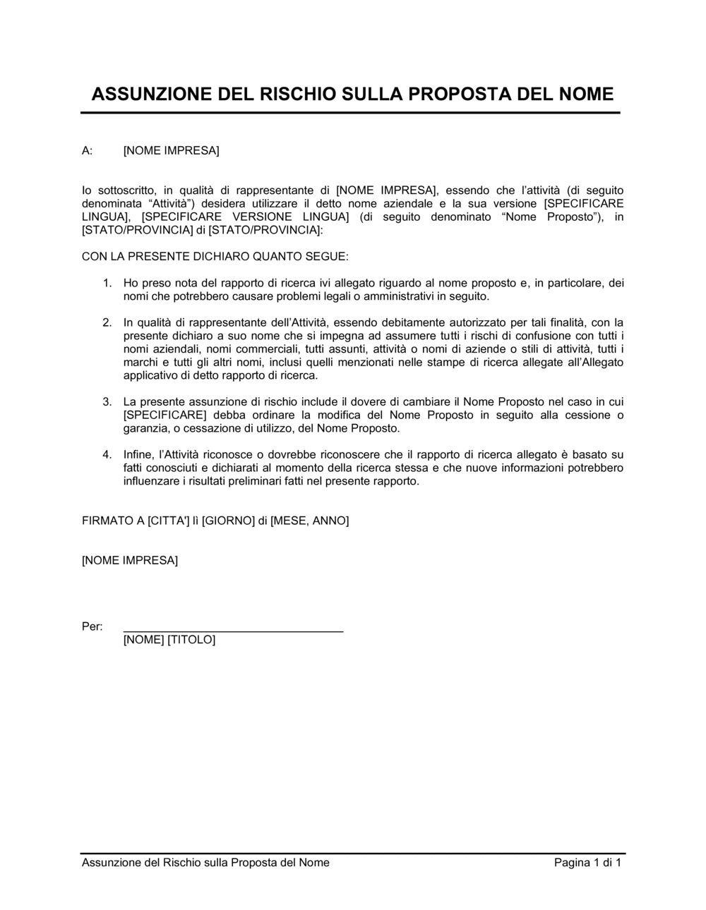 Business-in-a-Box's Assunzione del rischio sulla proposta del nome