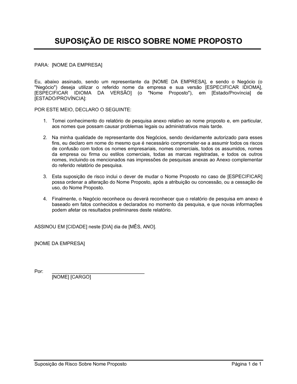 Business-in-a-Box's Assunção de Riscos em Nomes Propostos