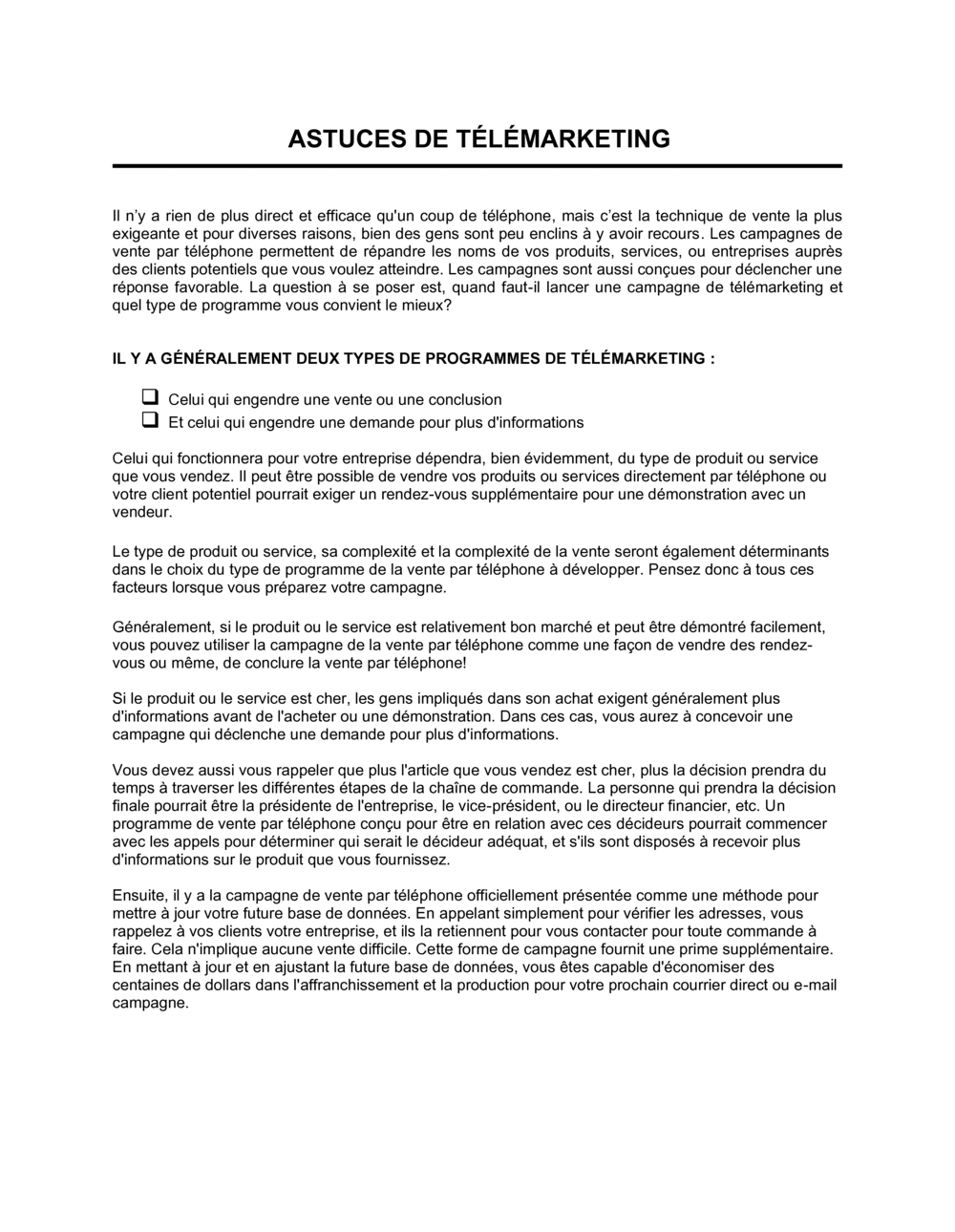 Business-in-a-Box's Astuces de télémarketing