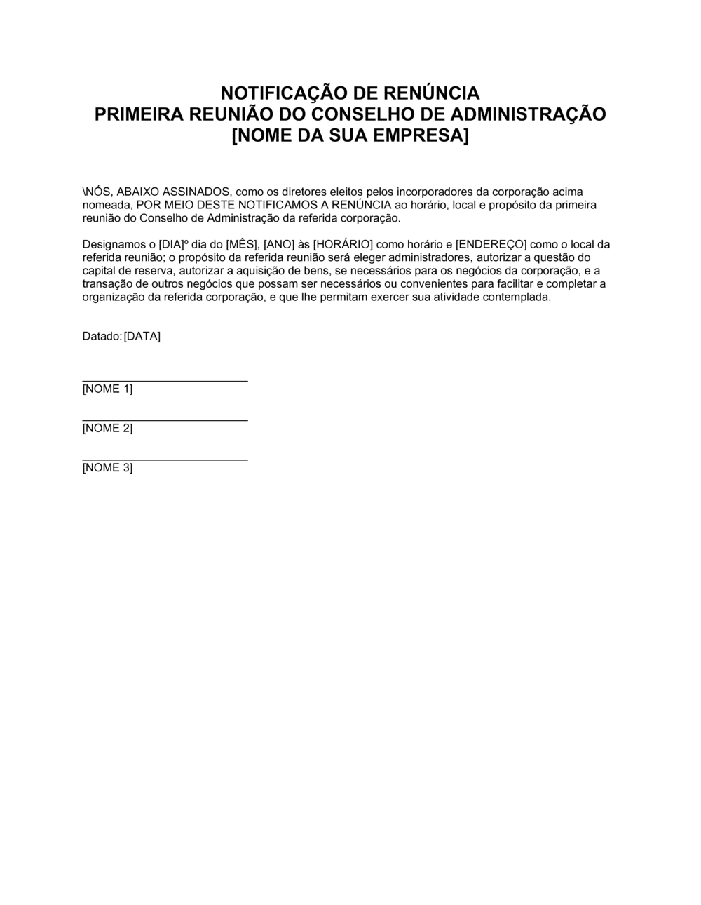 Business-in-a-Box's Ata de Reunião de Diretores Primeiro