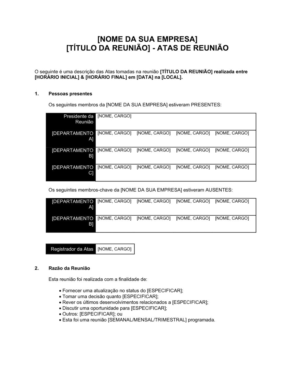 Business-in-a-Box's Ata de Reunião Mestre