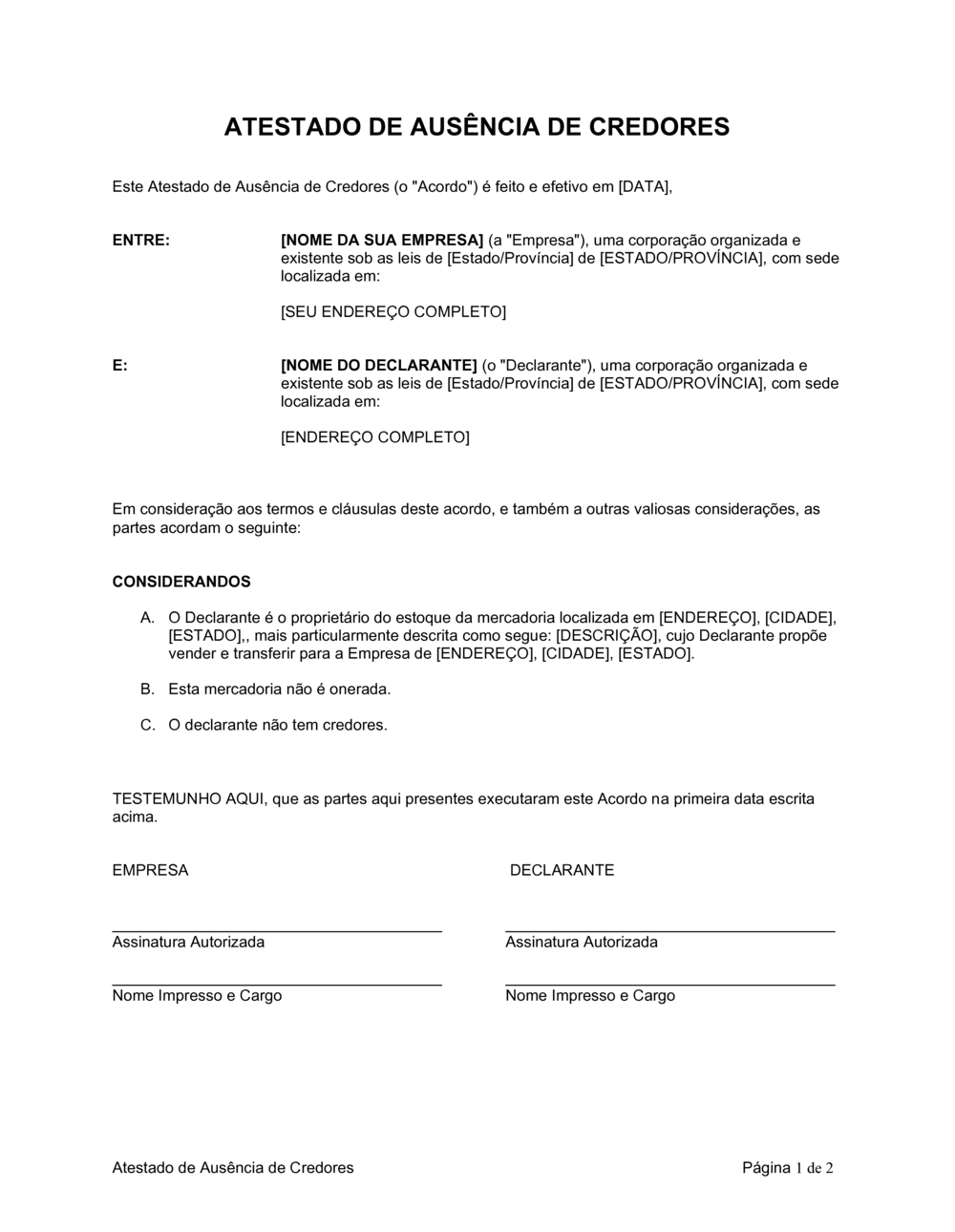 Business-in-a-Box's Atestado de Não Credores