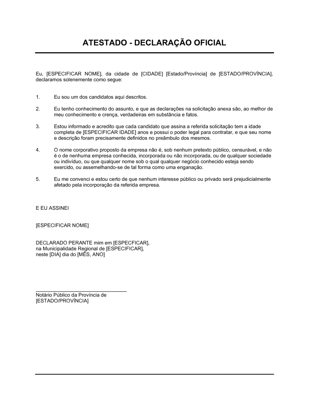 Business-in-a-Box's Atestado Declaração Estatutória