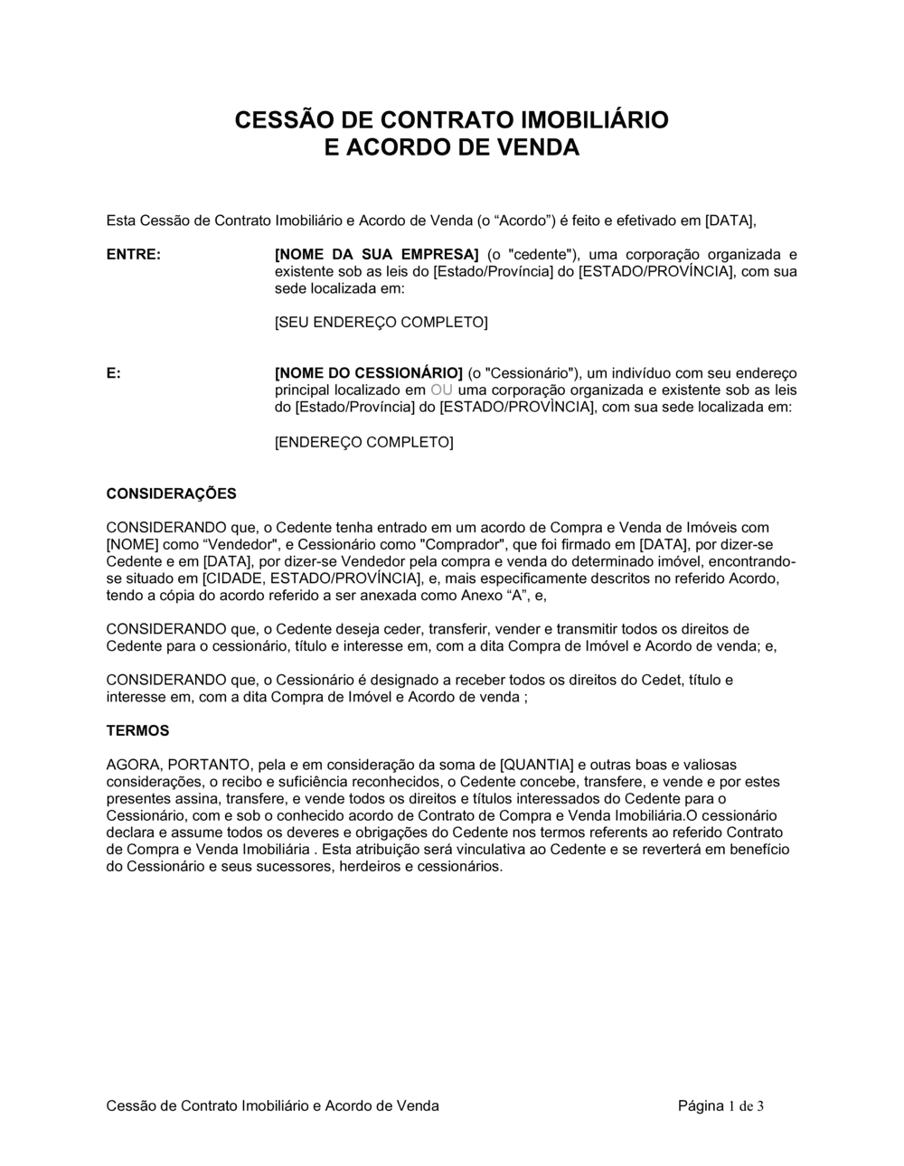 Business-in-a-Box's Atribuição de Contrato de Bem Imóvel e Acordo de Vendas