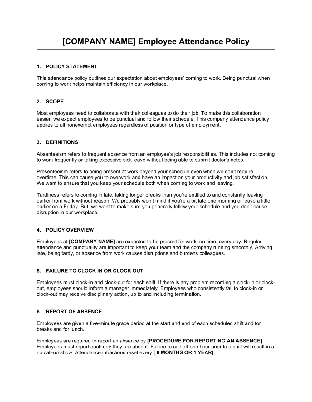 Attendance Policy Template By Business in a Box 