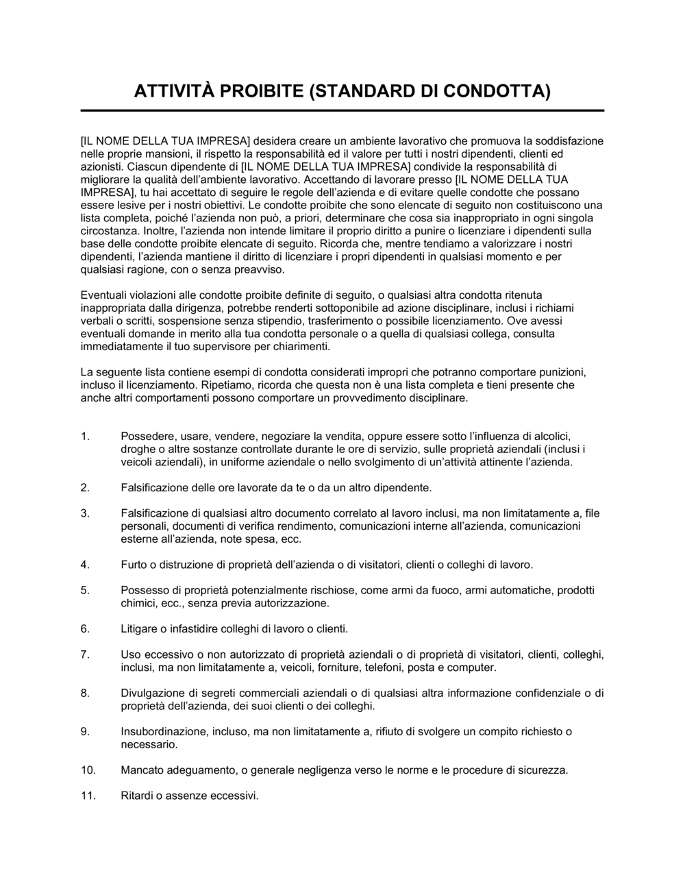 Business-in-a-Box's Attività proibite