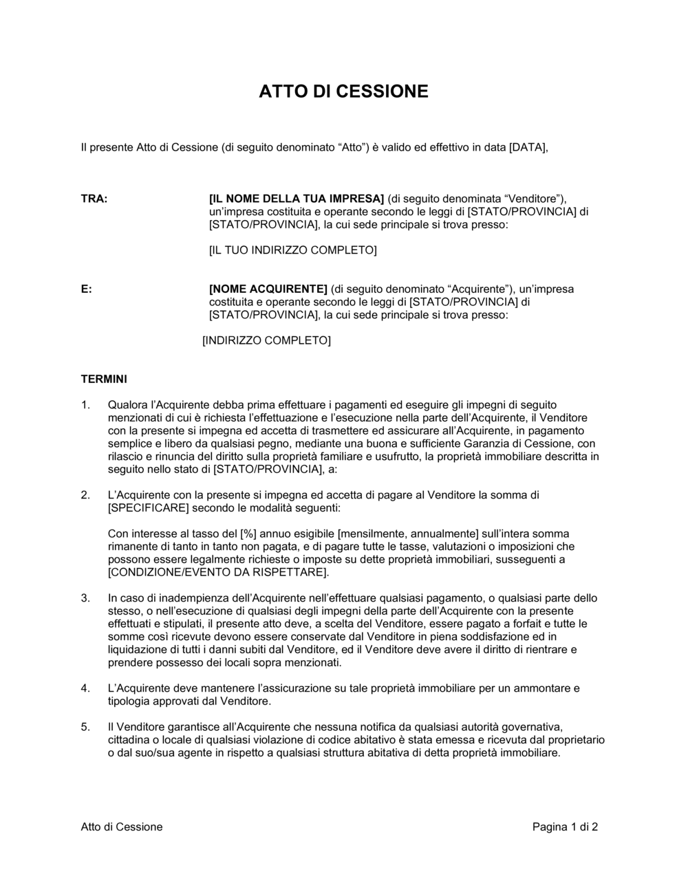 Business-in-a-Box's Atto di cessione