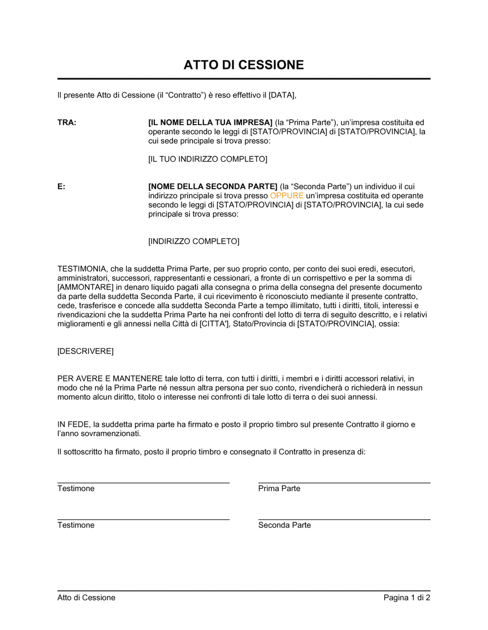 Business-in-a-Box's Atto di cessione