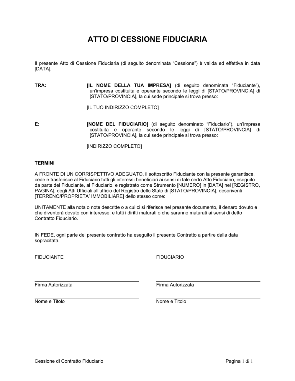 Business-in-a-Box's Atto di cessione fiduciaria