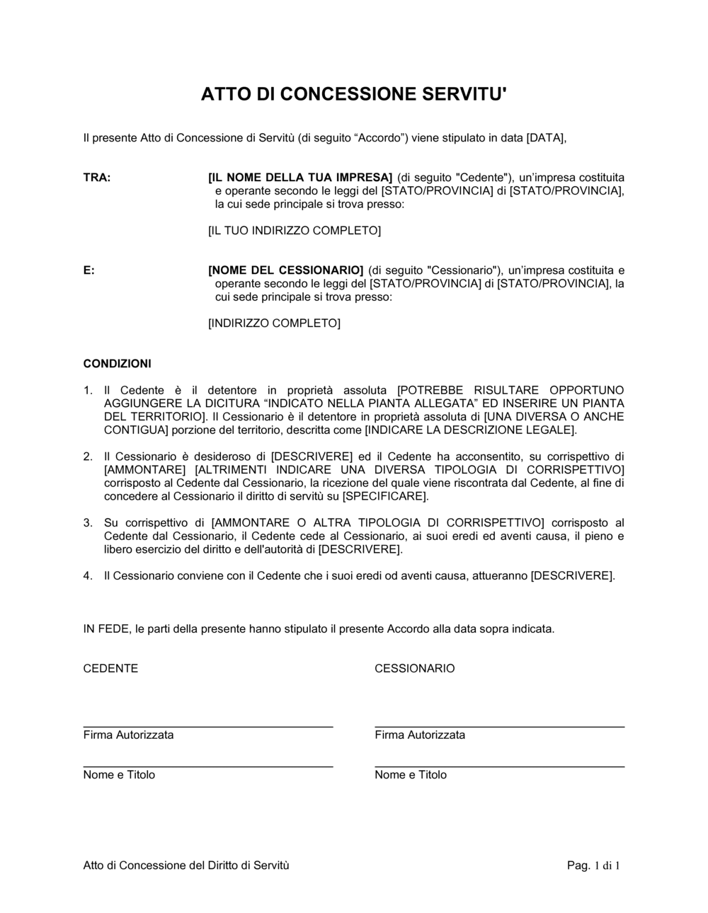 Business-in-a-Box's Atto di concessione servitù