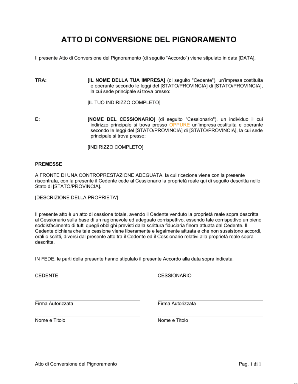 Business-in-a-Box's Atto di conversione del pignoramento