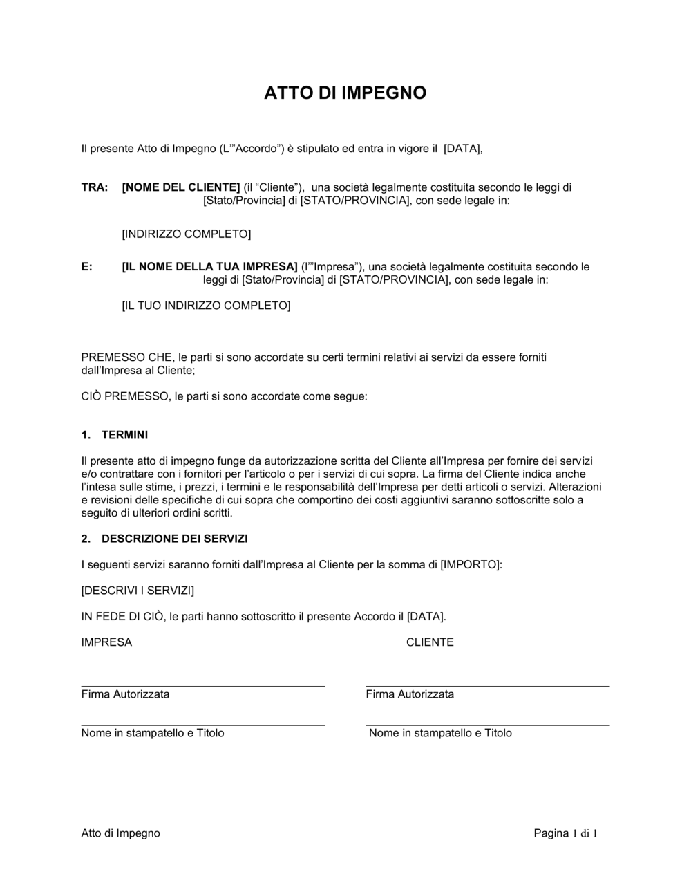 Business-in-a-Box's Atto di impegno