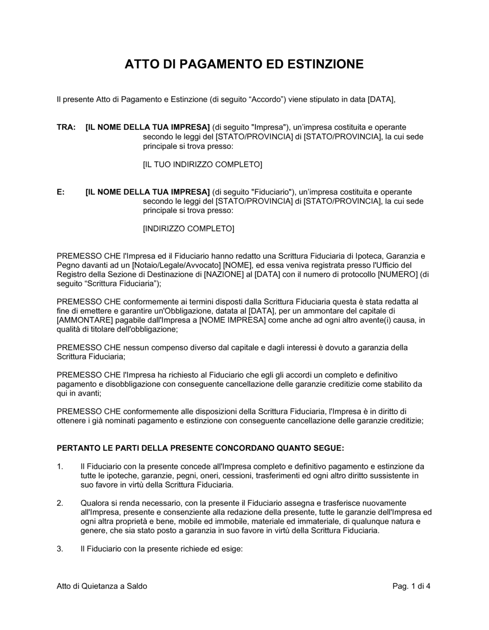 Business-in-a-Box's Atto di pagamento ed estinzione