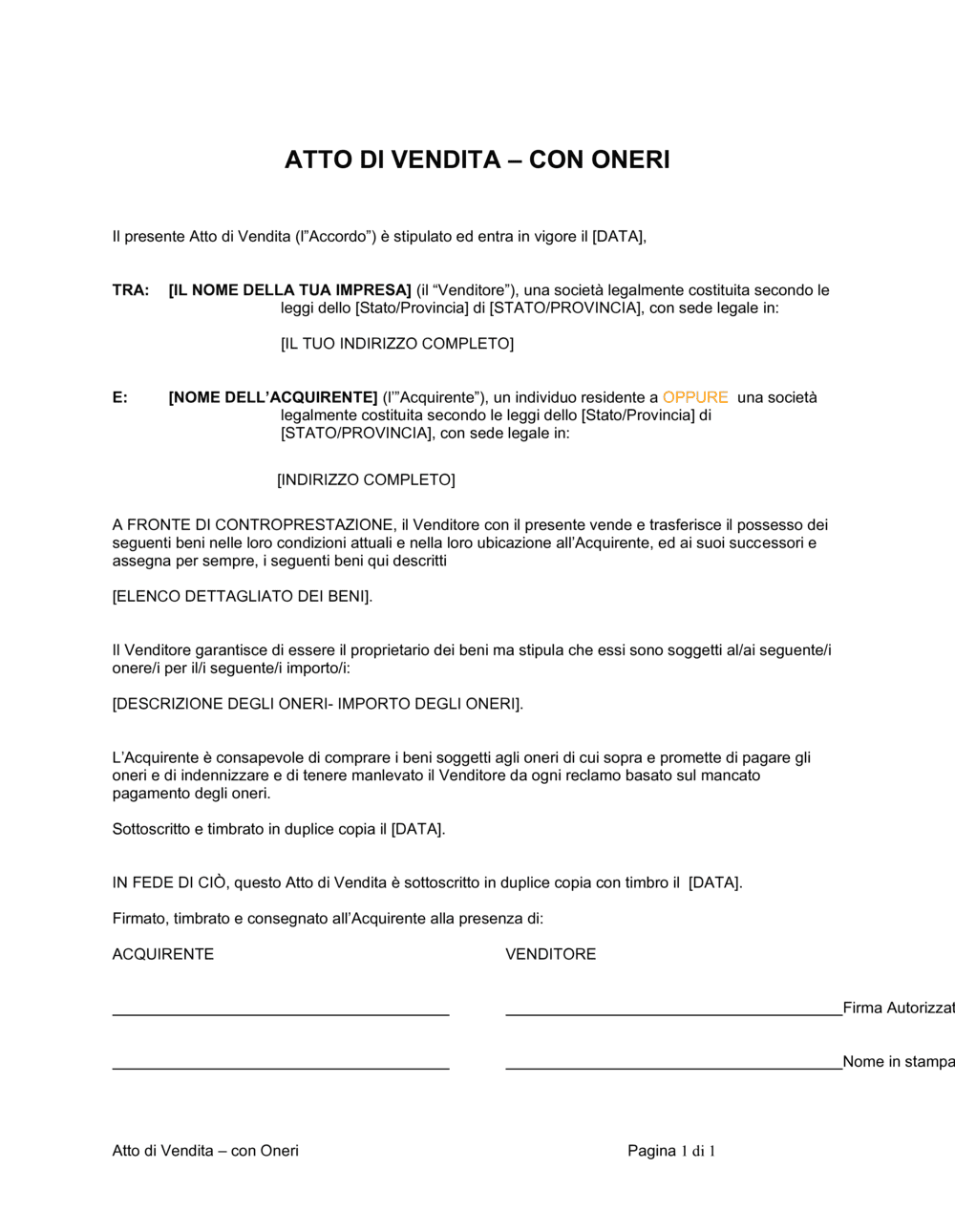 Business-in-a-Box's Atto di vendita - con oneri