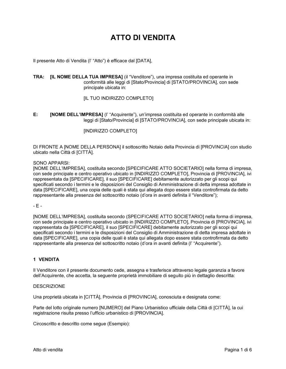 Business-in-a-Box's Atto di vendita