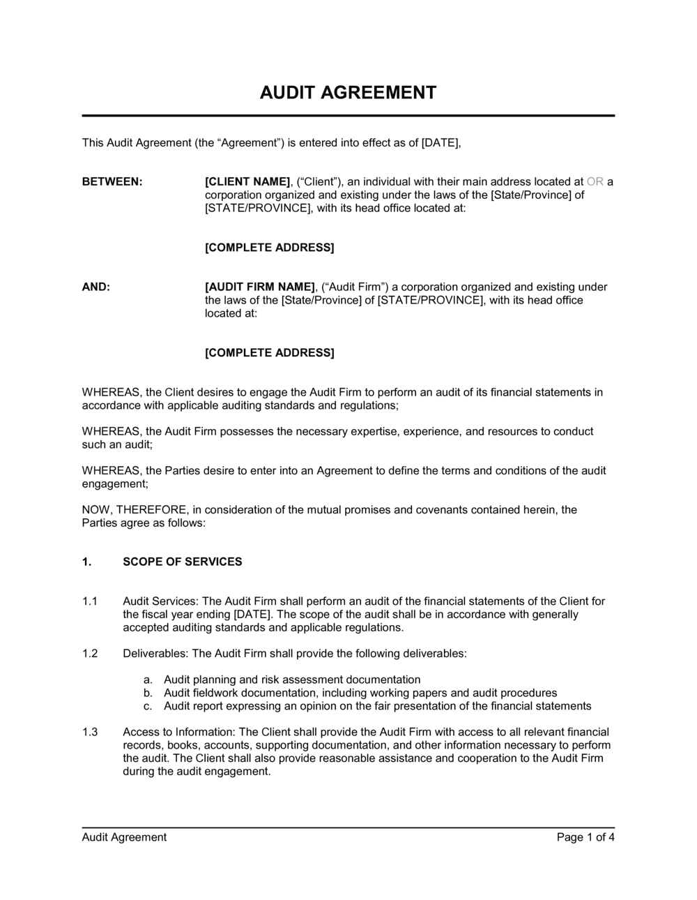Business-in-a-Box's Audit Contract Template
