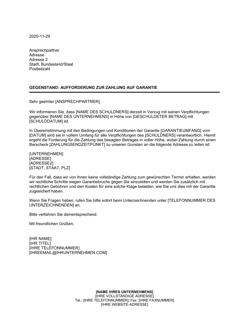 Business-in-a-Box's Aufforderung zur Zahlung auf Garantie