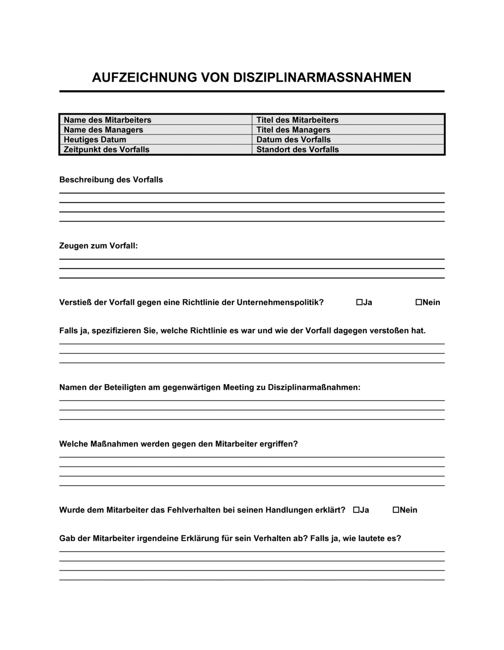 Business-in-a-Box's Aufzeichnung von Disziplinarmaßnahmen