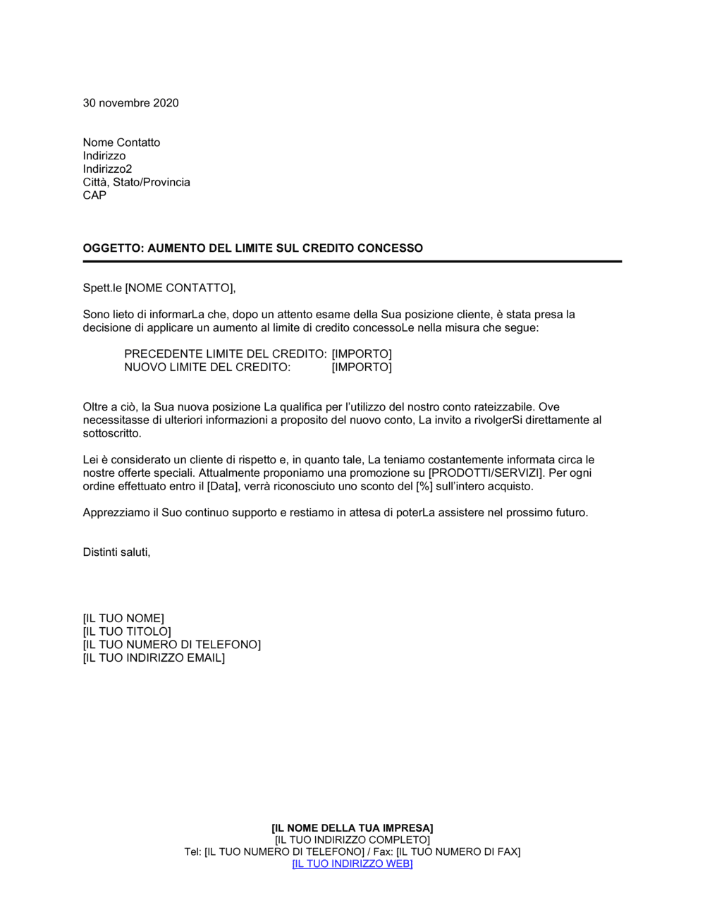 Business-in-a-Box's Aumento del limite sul credito concesso