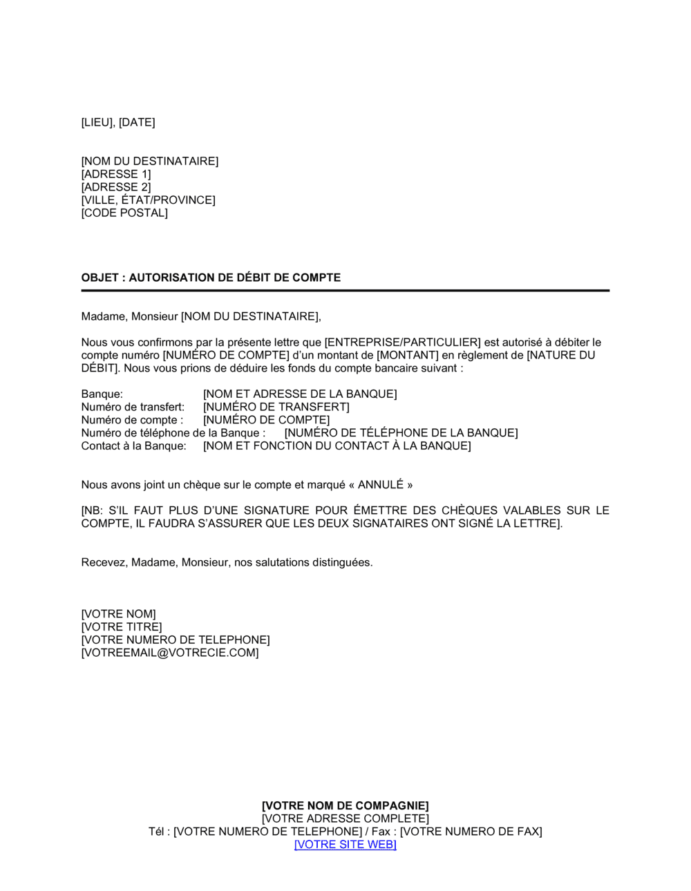 Business-in-a-Box's Autorisation de débit de compte