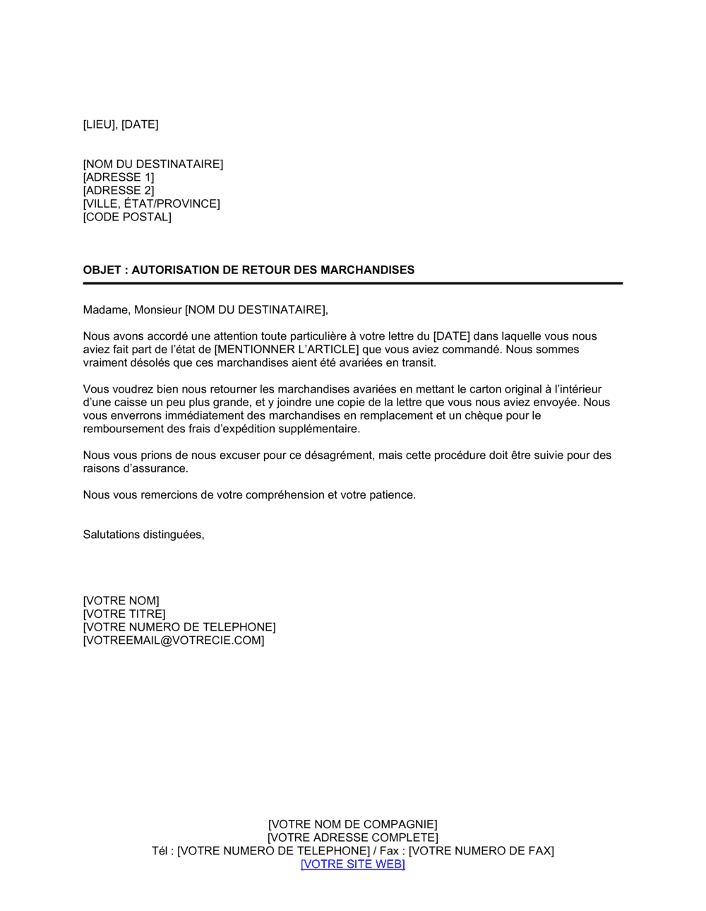 Business-in-a-Box's Autorisation de retour de marchandises