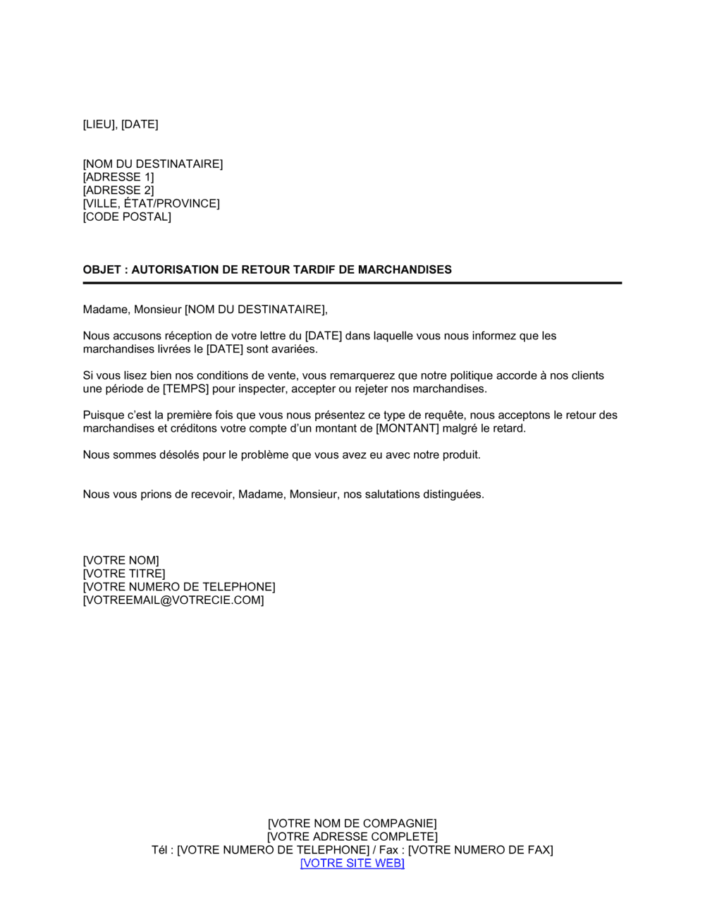 Business-in-a-Box's Autorisation de retour tardif de marchandises