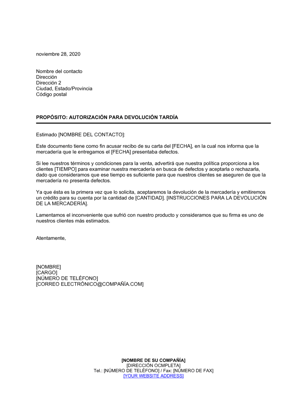 Business-in-a-Box's Autorización para devolución tardía