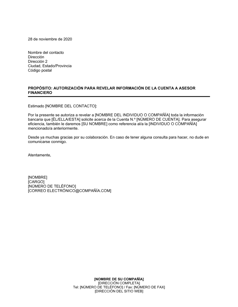 Business-in-a-Box's Autorización para revelar información de la cuenta