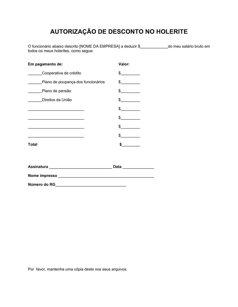 Business-in-a-Box's Autorização para Dedução de Pagamento