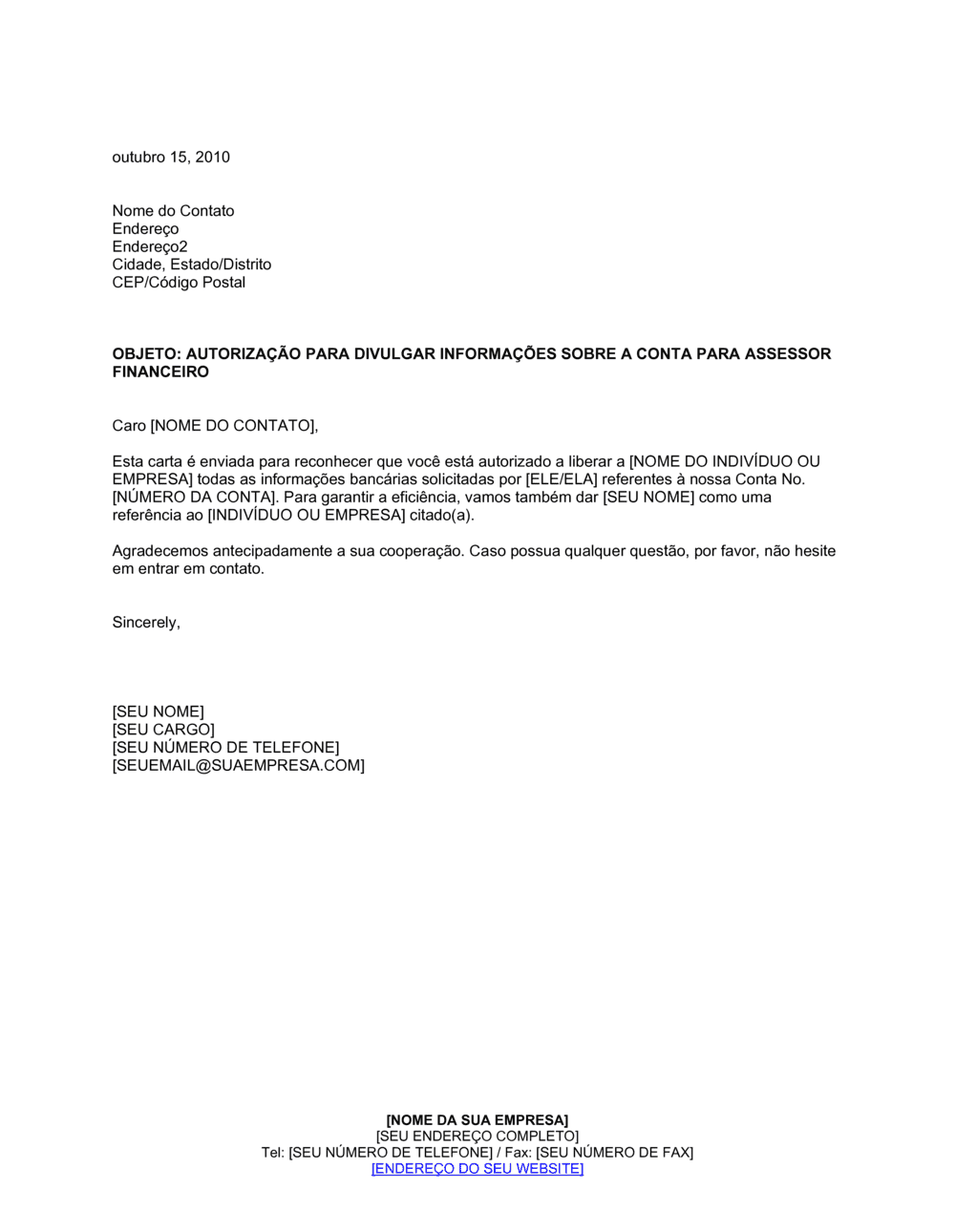 Business-in-a-Box's Autorização para Liberar Informação de Conta